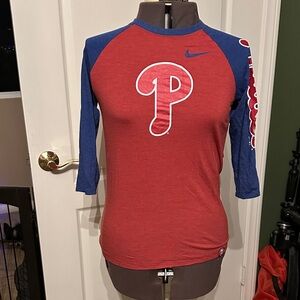 Nike Red and Blue Raglan Tee with Logo